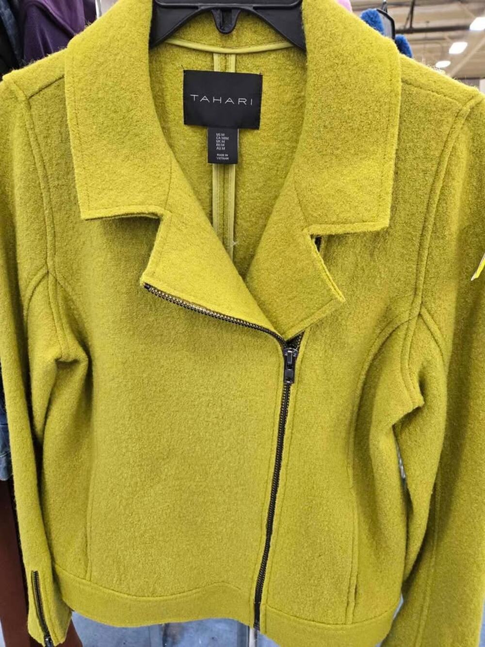 Tahari Wool Blend Moto Jacket Size M Chartreuse